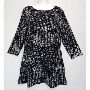 Multiples Tunic Top Ruched Side Zip Accent Women L 3/4 Sleeve‎ Black Stretch